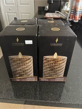 Luminara Basket-Weave LED Pillar Candle Set